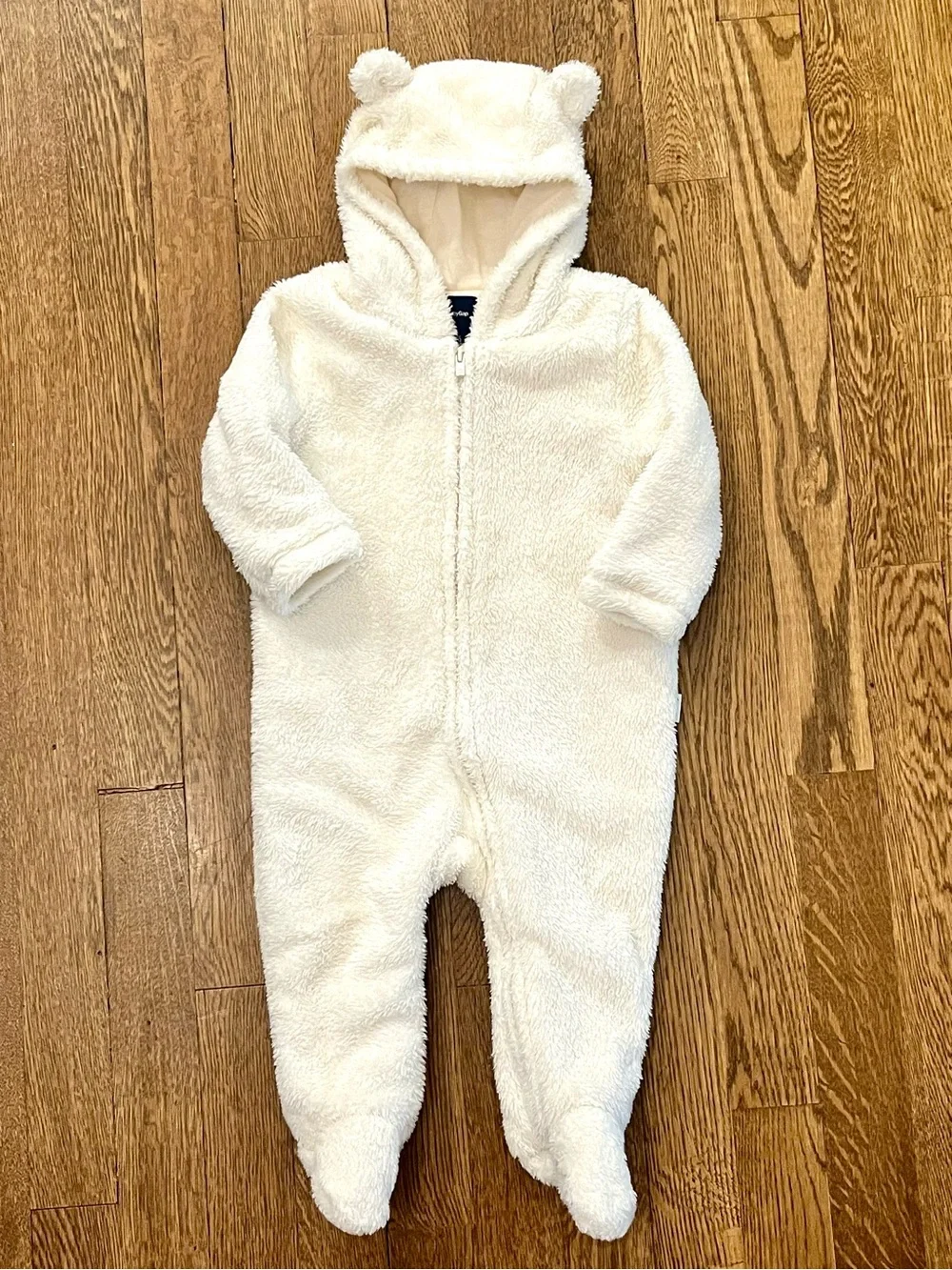 Baby Gap White Cream Sherpa Bear Hooded Fleece Bunting 6-12M EUC